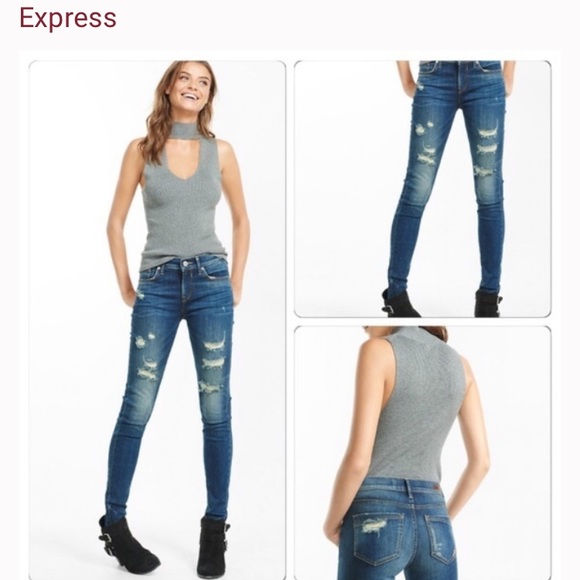 Express distressed mid rise leggings jeans - Picture 1 of 14